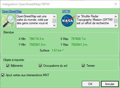 Interface de paramétrage d'intégration Open Street Map