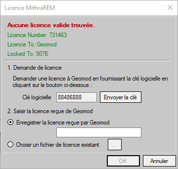 Interface de licence