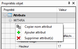 Ajout/Suppression d'un attribut depuis la fenêtre Propriété objet