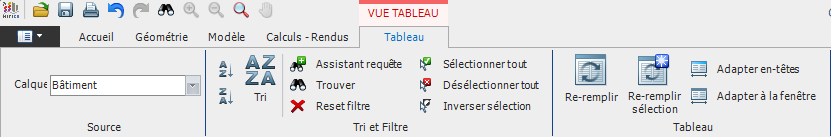 Onglet Tableau