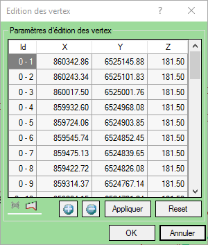 Interface d'édition des vertex