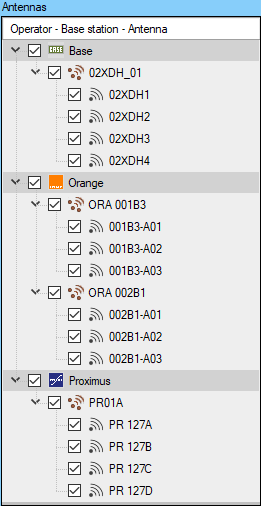 List of the antennas of a simulation