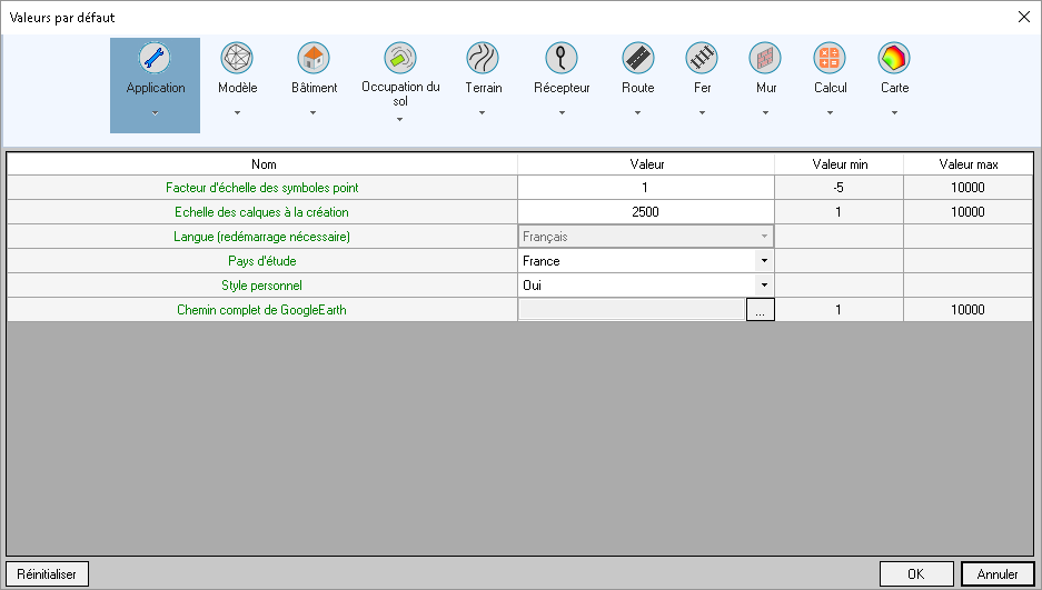 Menu des options MithraSIG