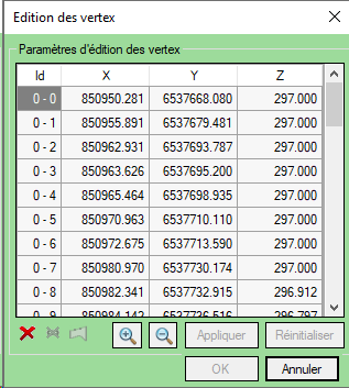 Interface d'édition des vertex