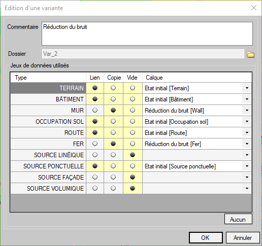 Interface d'une variante