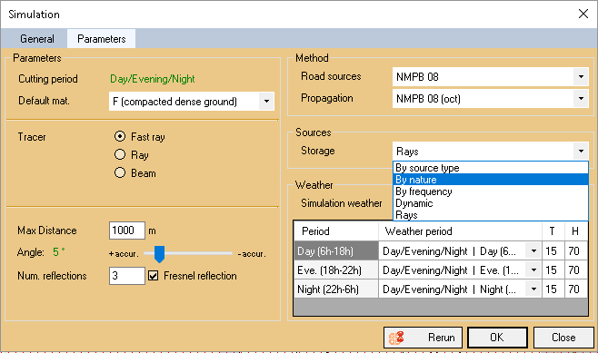 Simulation: list of sources