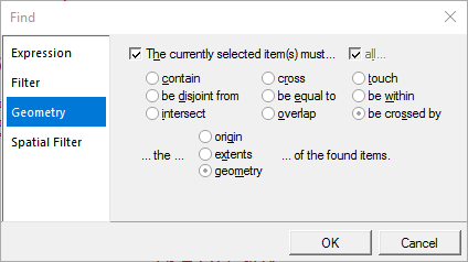 Find objects crossing an area