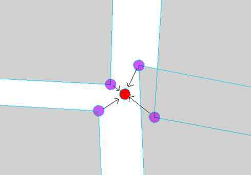 The 4 violet points are moved to the red one