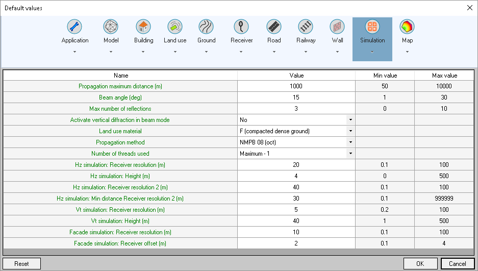 Simulation settings