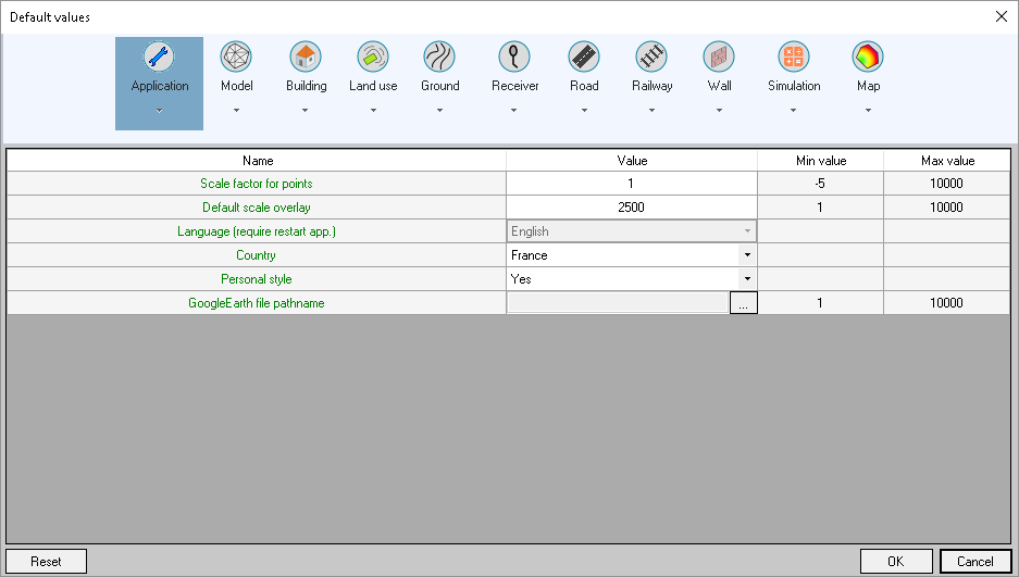 Application settings