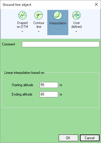 Interpolate the elevation of the line at its extremities