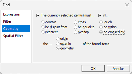 Find objects crossing an area