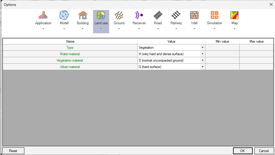 Land use settings