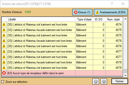 Fenêtre d'erreur d'un calcul