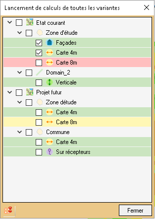 Liste des calculs