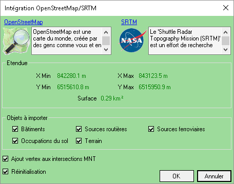 Interface de paramétrage d'intégration Open Street Map