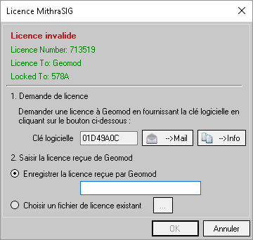 Interface de licence