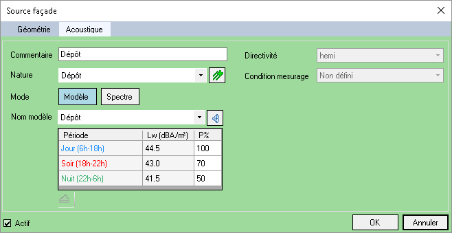 Source en façade - Acoustique (modèle)