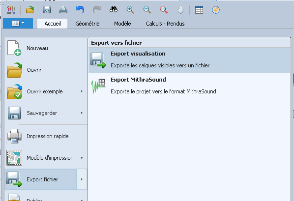 Export depuis menu Fichier