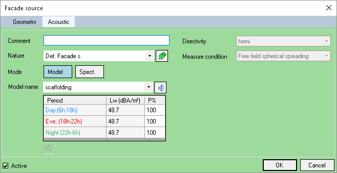 Facade source - Acoustic (model) Facade source - Acoustic (model)